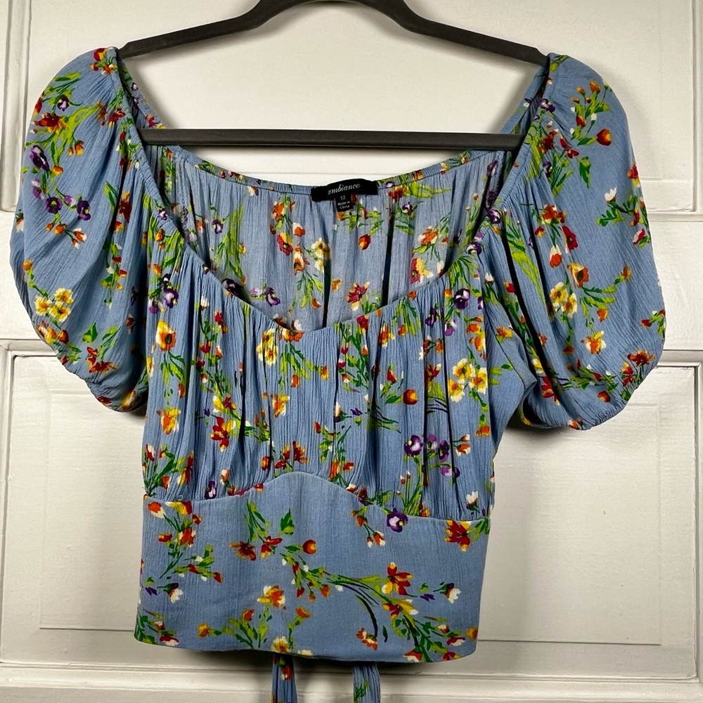 Ambiance Blue Puff Sleeve Smocked Blouse